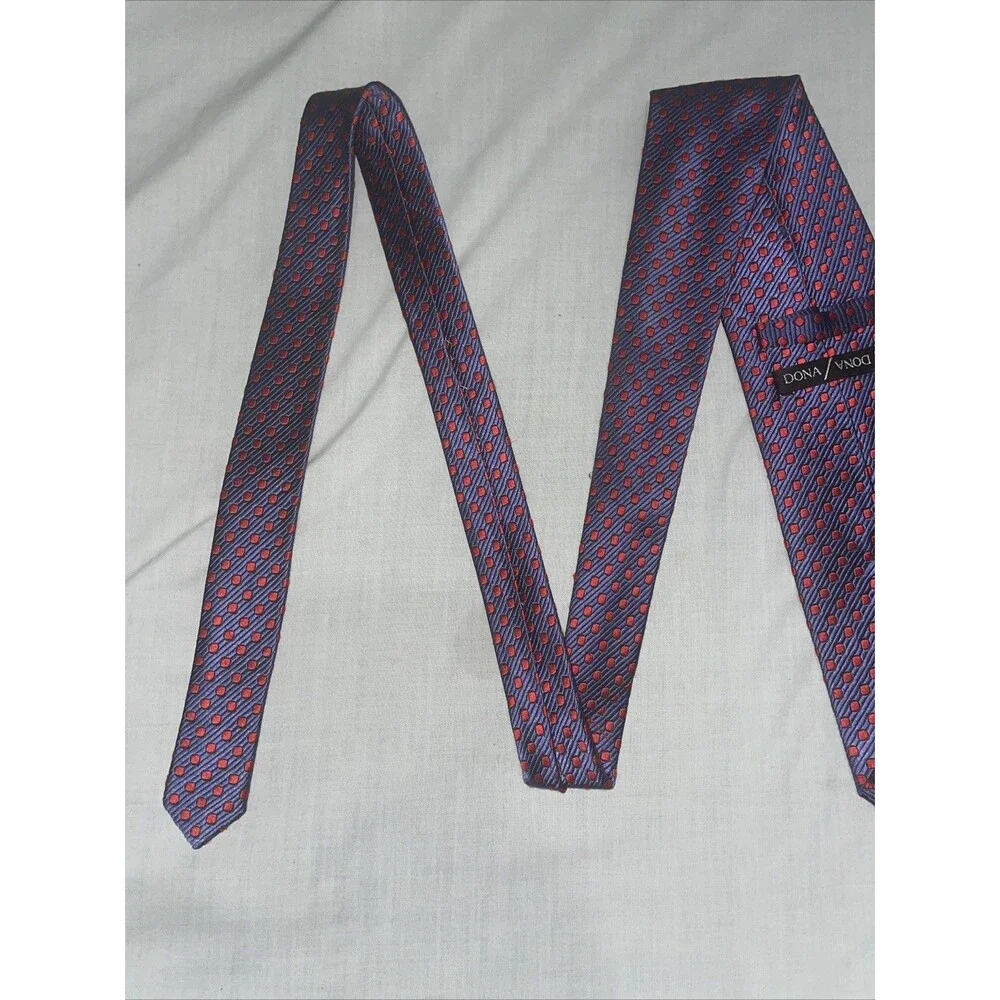 Dona Dona Men’s Dress Tie Size 58” 3.75” Blue Dotted Silk Business Formal
